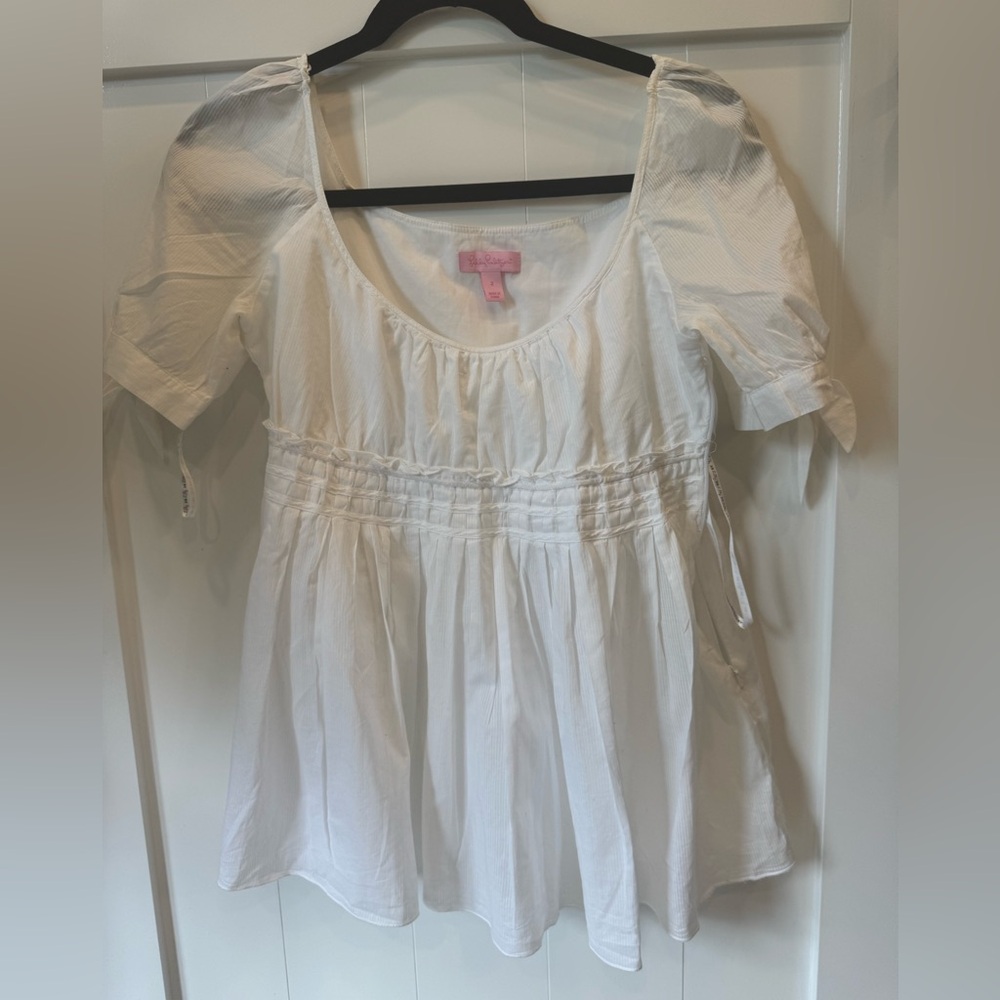 Lilly Pulitzer White Puff Sleeve Smocked Blouse